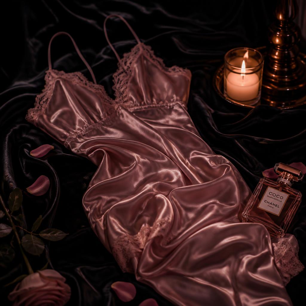 Black lace robe laid out on white bedding