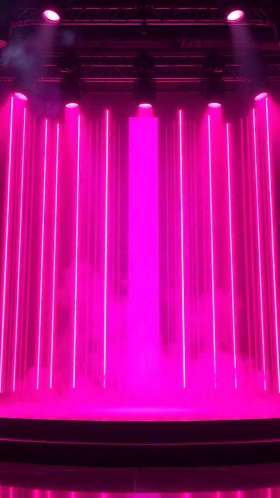 Neon pink stage lighting with smoke on a dark stage